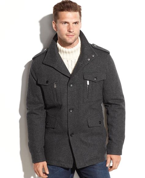 michael kors wool blend coat gray|Michael Kors single breasted coat.